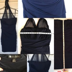 Navy blue halter dress.